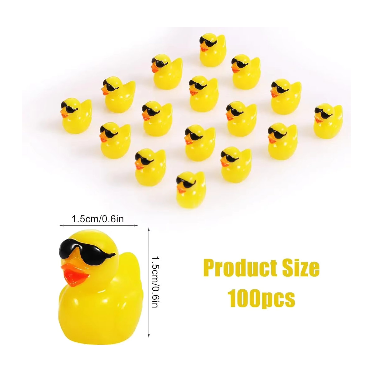 Niedliche Mini-Enten aus Kunstharz mit Sonnenbrille in Gelb für DIY, Puppenhaus und Landschaftsdekoration, 100 Stück - Bild 5