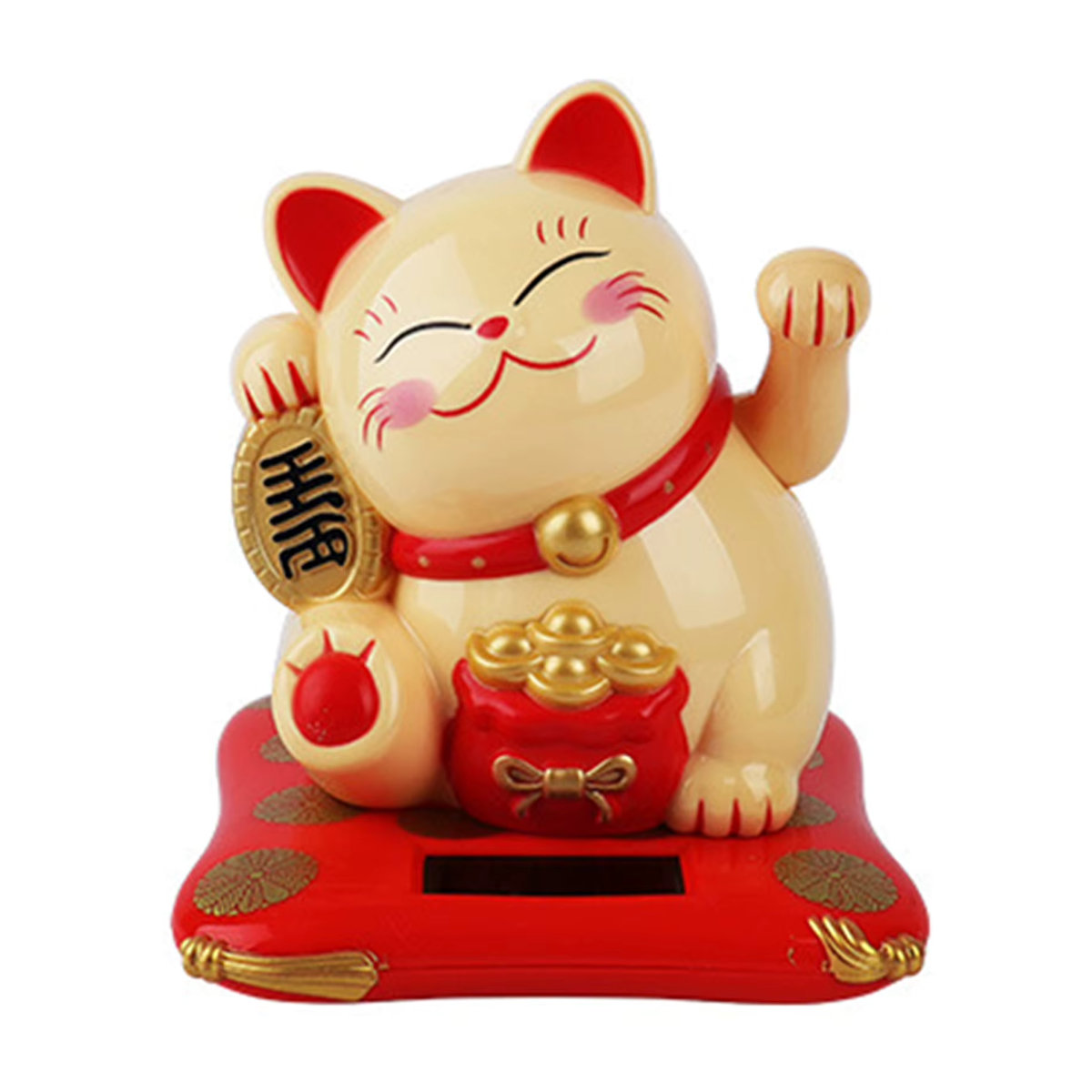 Niedliche Solar-Glückskatze als Deko-Ornament in Gelb und Mehrfarbig, Kunstharz-Katzenfigur für Schreibtisch und Auto, Höhe: 6,35 cm - Bild 3