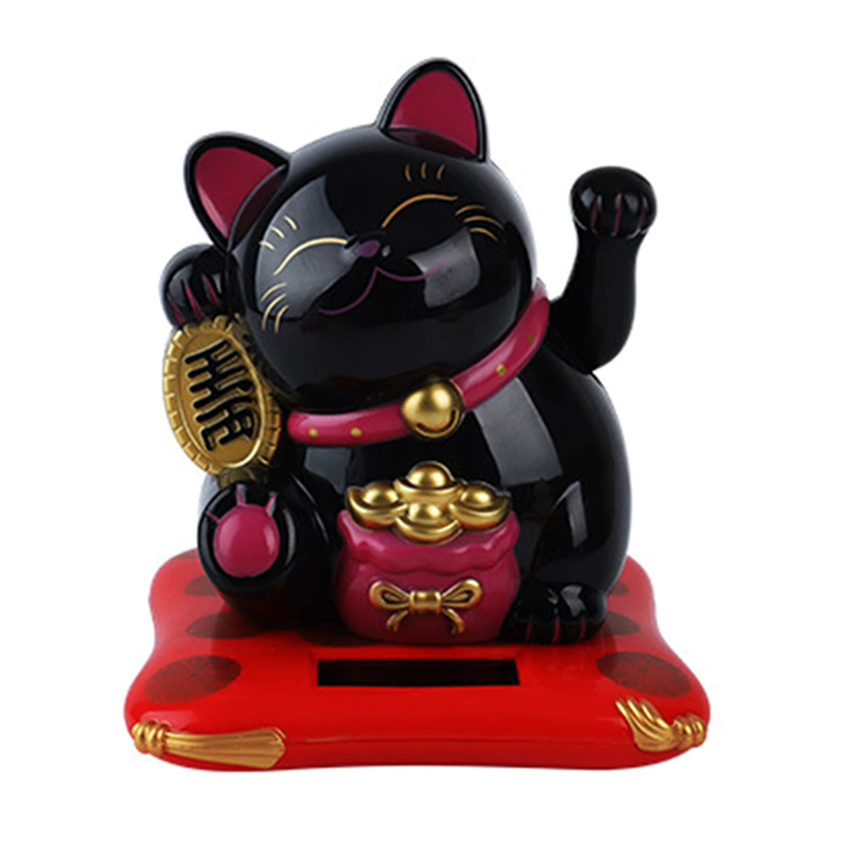 Niedliche Solar-Glückskatze als Deko-Ornament in Gelb und Mehrfarbig, Kunstharz-Katzenfigur für Schreibtisch und Auto, Höhe: 6,35 cm - Bild 5