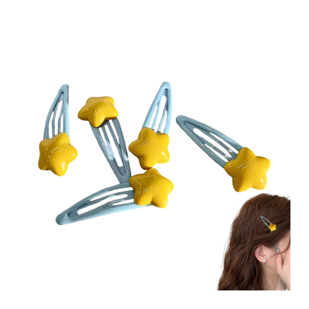 Niedliche Y2K Haarspangen in Sternform für Frauen und Mädchen, geometrischer Haarschmuck aus Kunststoff in Gelb und Blau - Bild 3