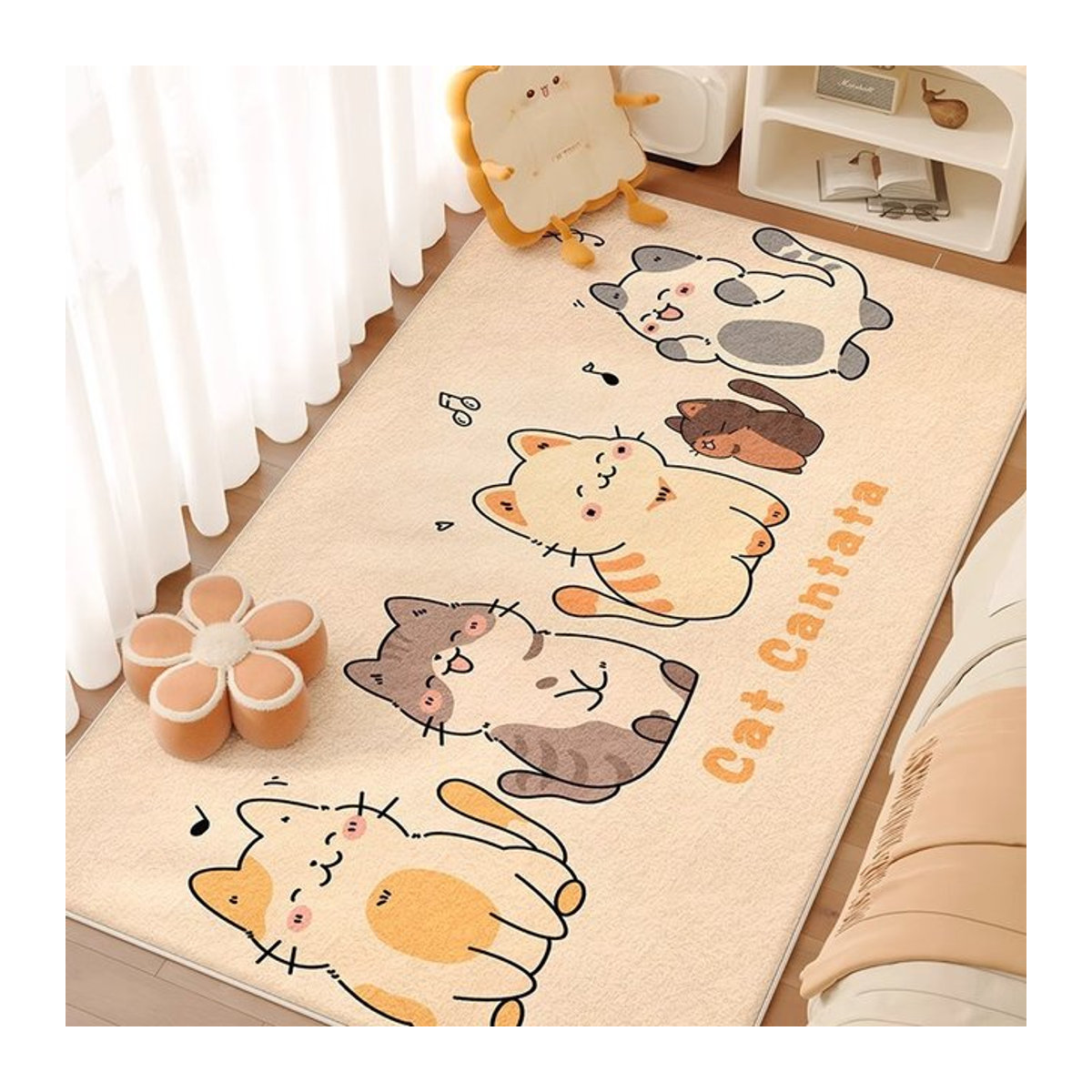 Niedlicher Plüschteppich für Kinderzimmer und Wohnzimmer in Beige mit Print - Bild 1