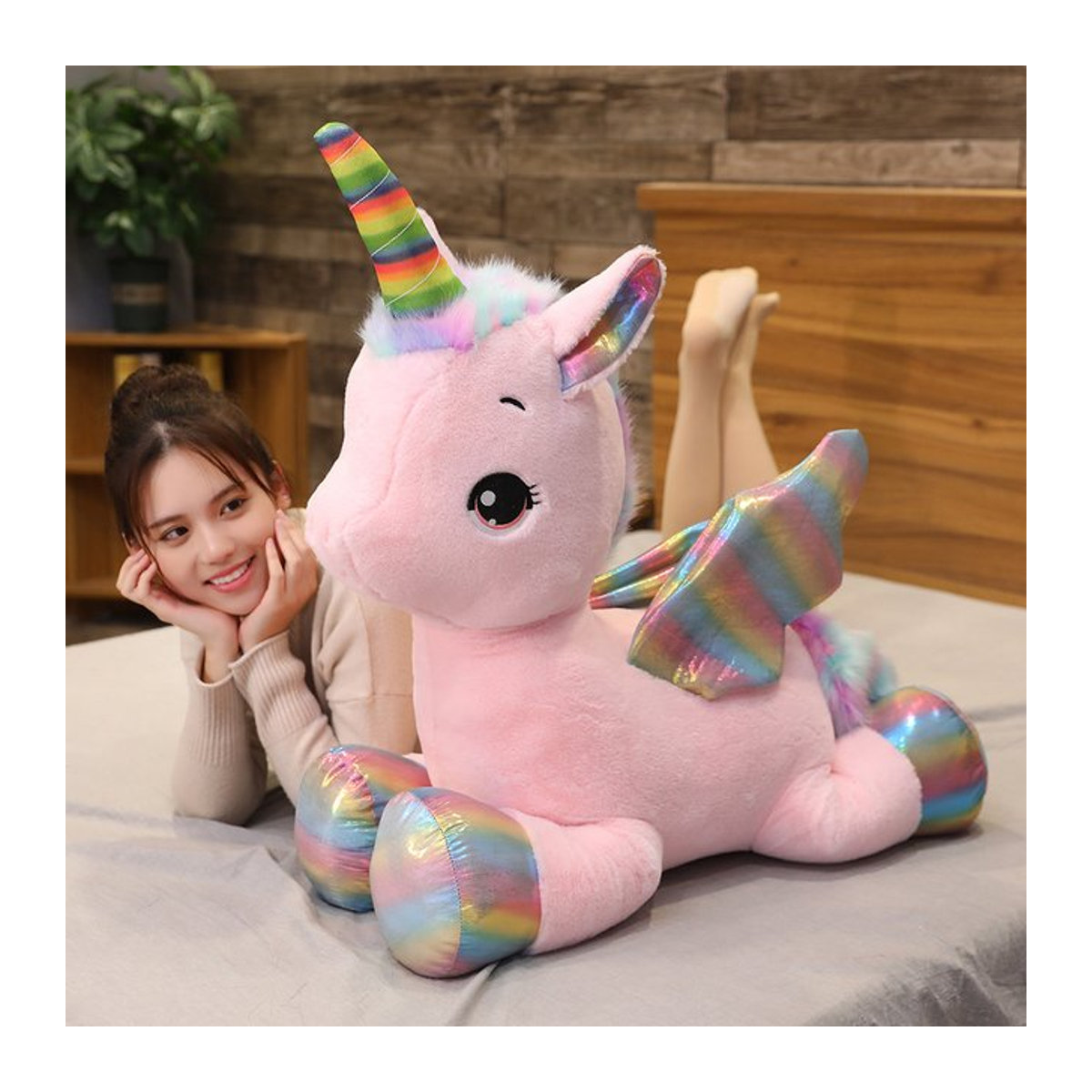 Niedliches Einhorn Regenbogen Plüschtier in Rosa als weiches Kuschelkissen für Kinder - Bild 1