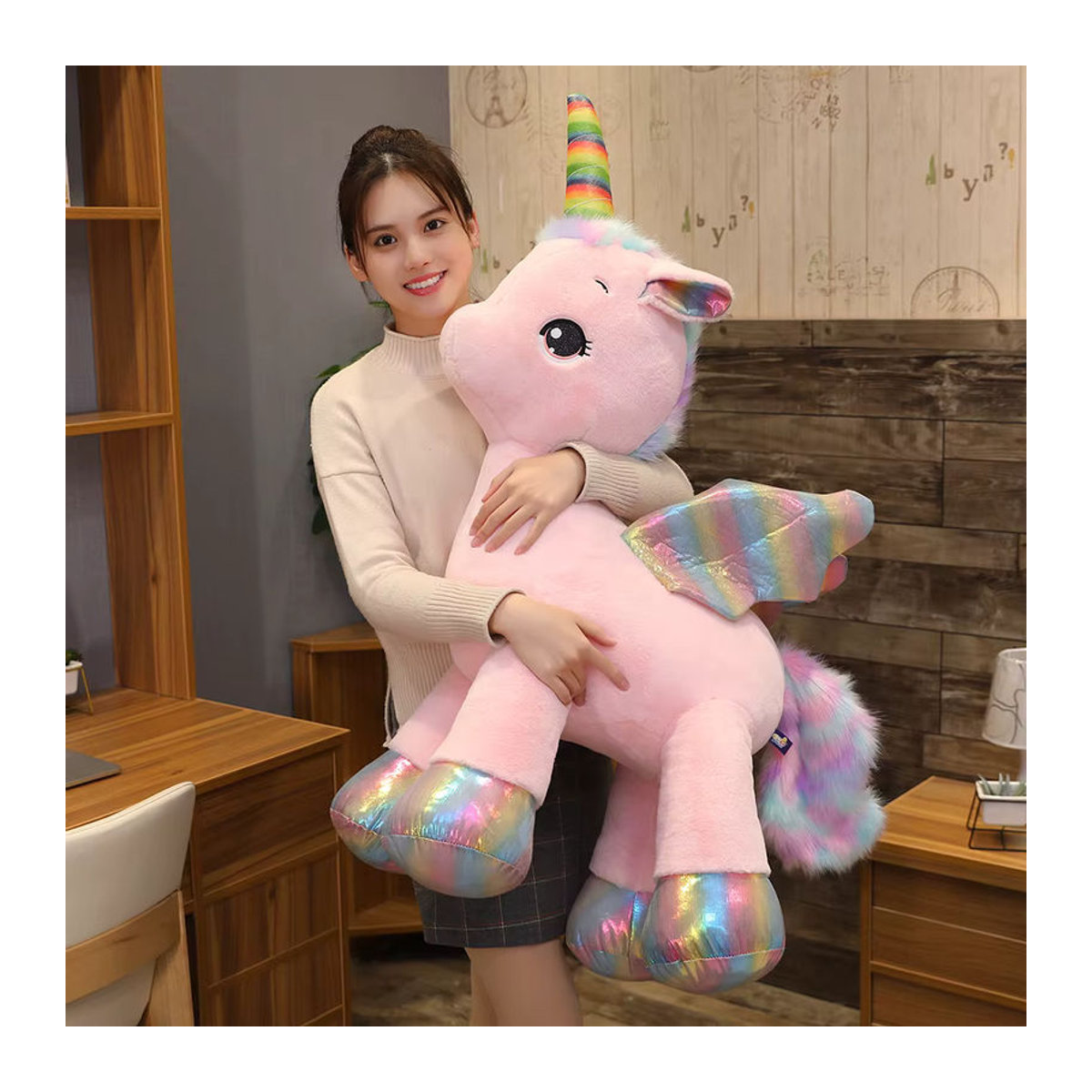Niedliches Einhorn Regenbogen Plüschtier in Rosa als weiches Kuschelkissen für Kinder - Bild 2