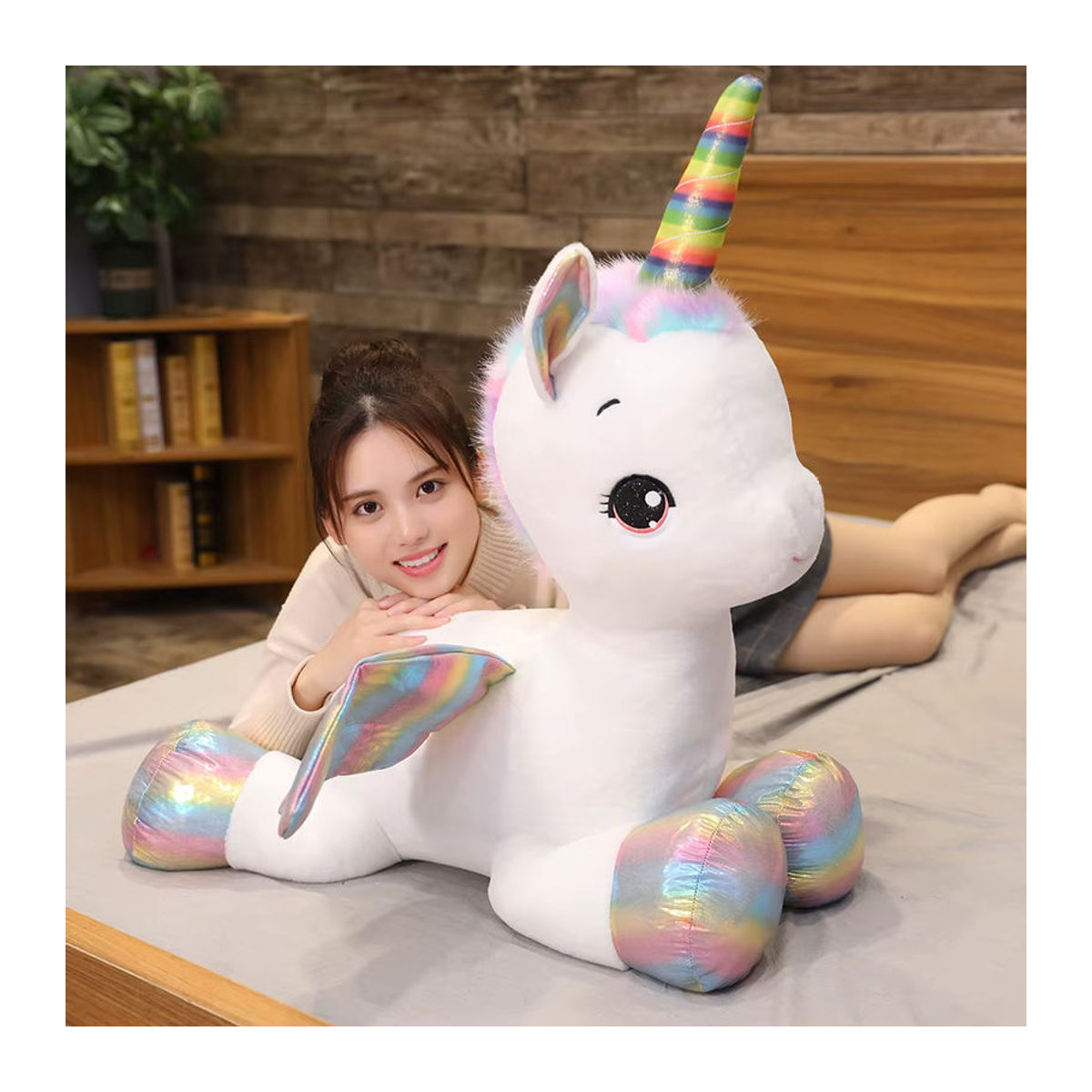 Niedliches Einhorn Regenbogen Plüschtier in Rosa als weiches Kuschelkissen für Kinder - Bild 4