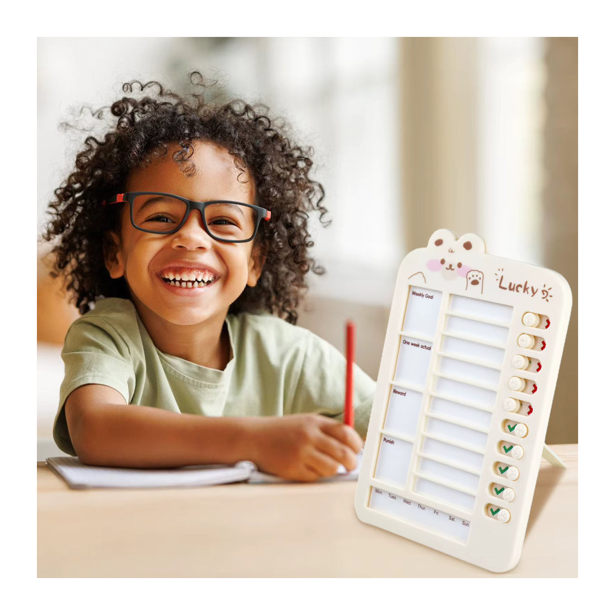 Niedrige Bären-Memo-Checklistentafel für Kinder aus Kunststoff in Weiß zum Aufhängen - Bild 3