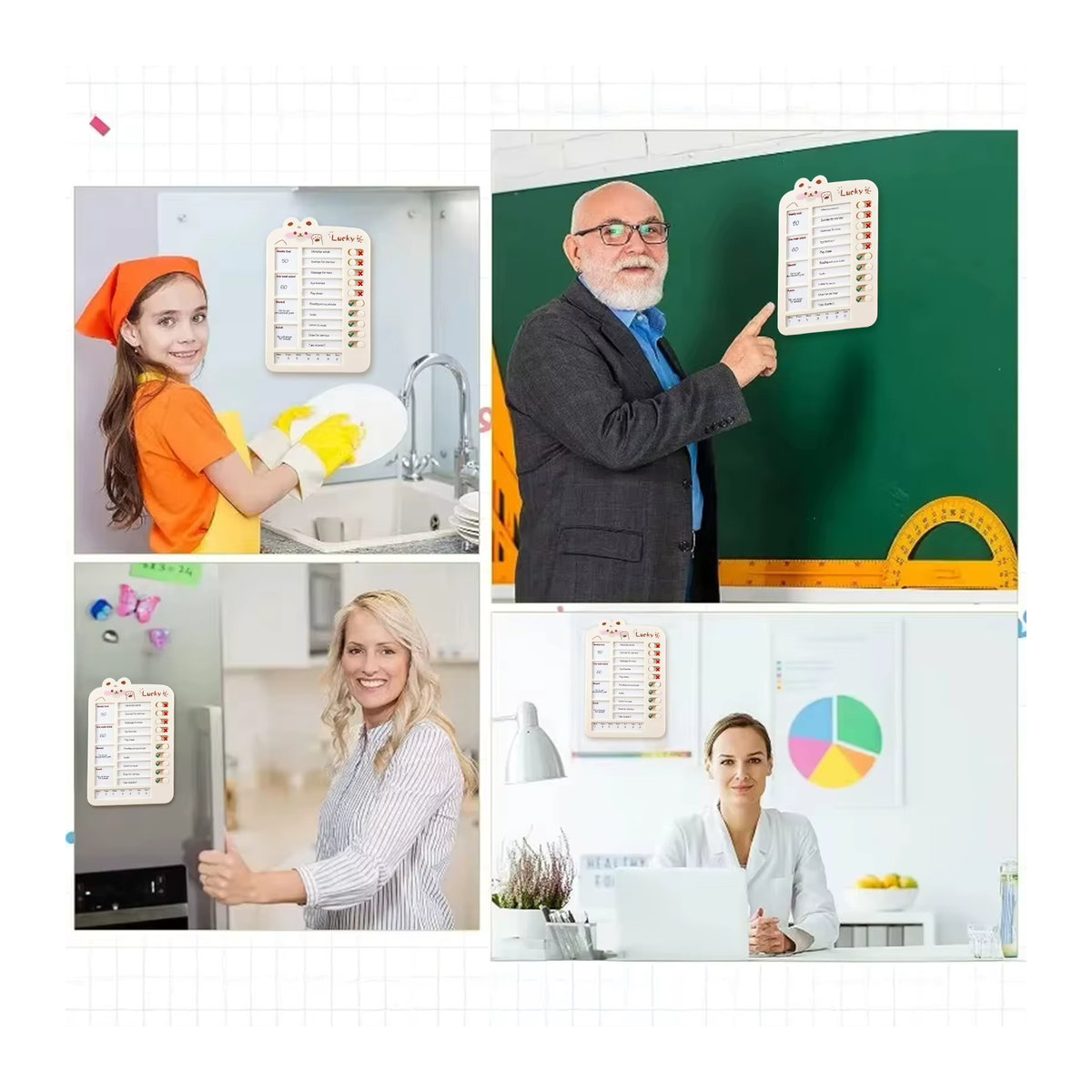 Niedrige Bären-Memo-Checklistentafel für Kinder aus Kunststoff in Weiß zum Aufhängen - Bild 4