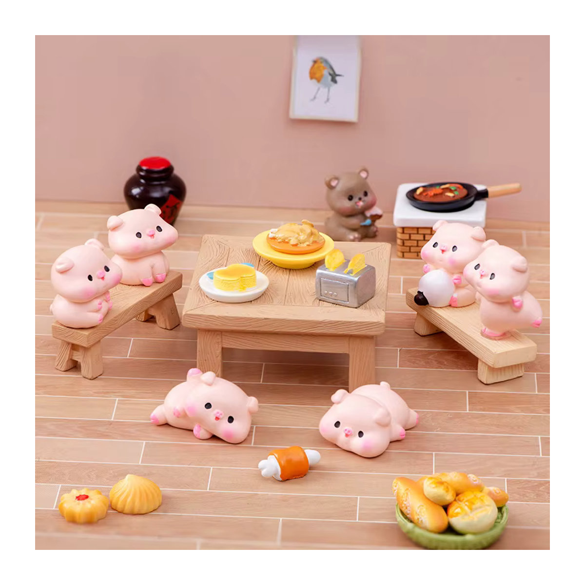 Niedrige Gourmet Schwein Figur von SHIDWJ in Rosa als Dekoration für Auto, Desktop oder Miniatur Puppenhaus aus Kunstharz - Bild 2