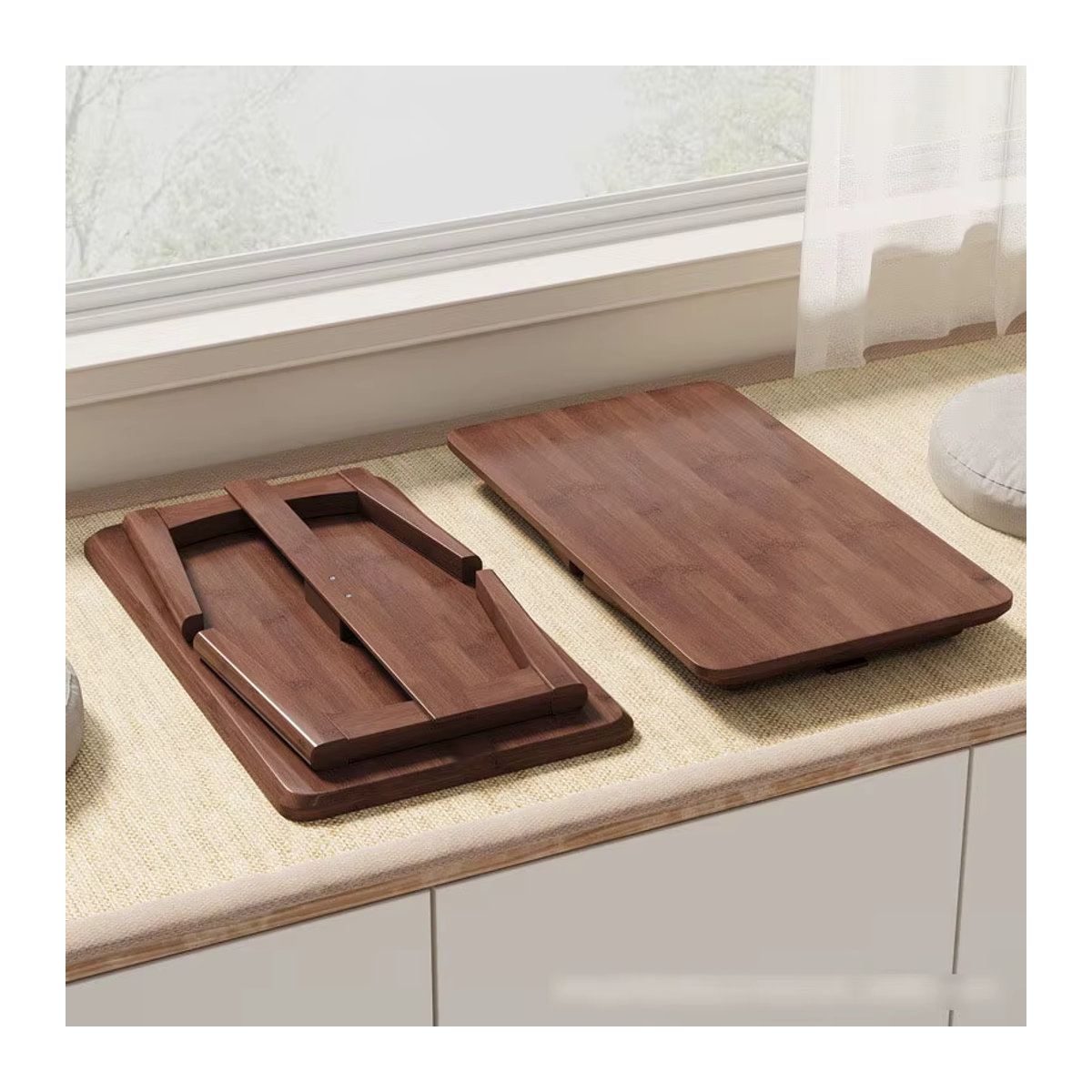 Niedriger Klapptisch im chinesischen Stil aus Holz in Nussbaum Braun, Rechteckiger Nanzhu Teezeremonietisch für Tatami, Erkerfenster oder Balkon, B: 60 cm, T: 40 cm, H: 60 cm - Bild 3