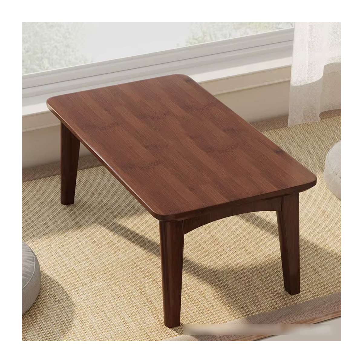 Niedriger Klapptisch im chinesischen Stil aus Holz in Nussbaum Braun, Rechteckiger Nanzhu Teezeremonietisch für Tatami, Erkerfenster oder Balkon, B: 60 cm, T: 40 cm, H: 60 cm - Bild 4