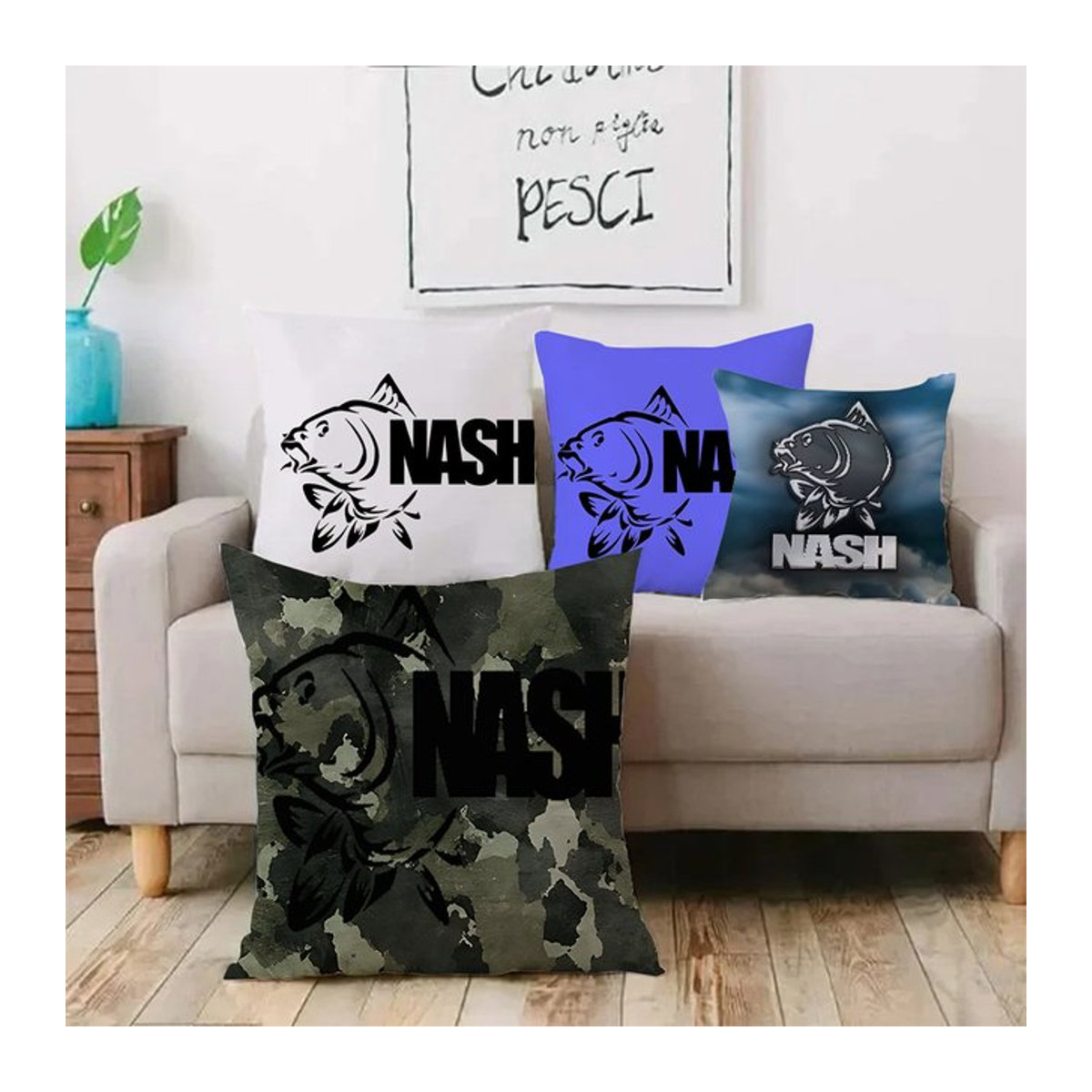 Niedriger Plüsch-Kissenbezug mit Cartoon Nash Fishing Logo und doppelseitigem Druck in Mehrfarbig - Bild 1