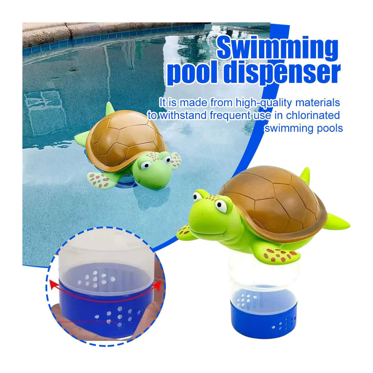 Niedriger schwimmender Schildkröten Pool Chlor Spender in Grün zur Poolreinigung - Bild 3