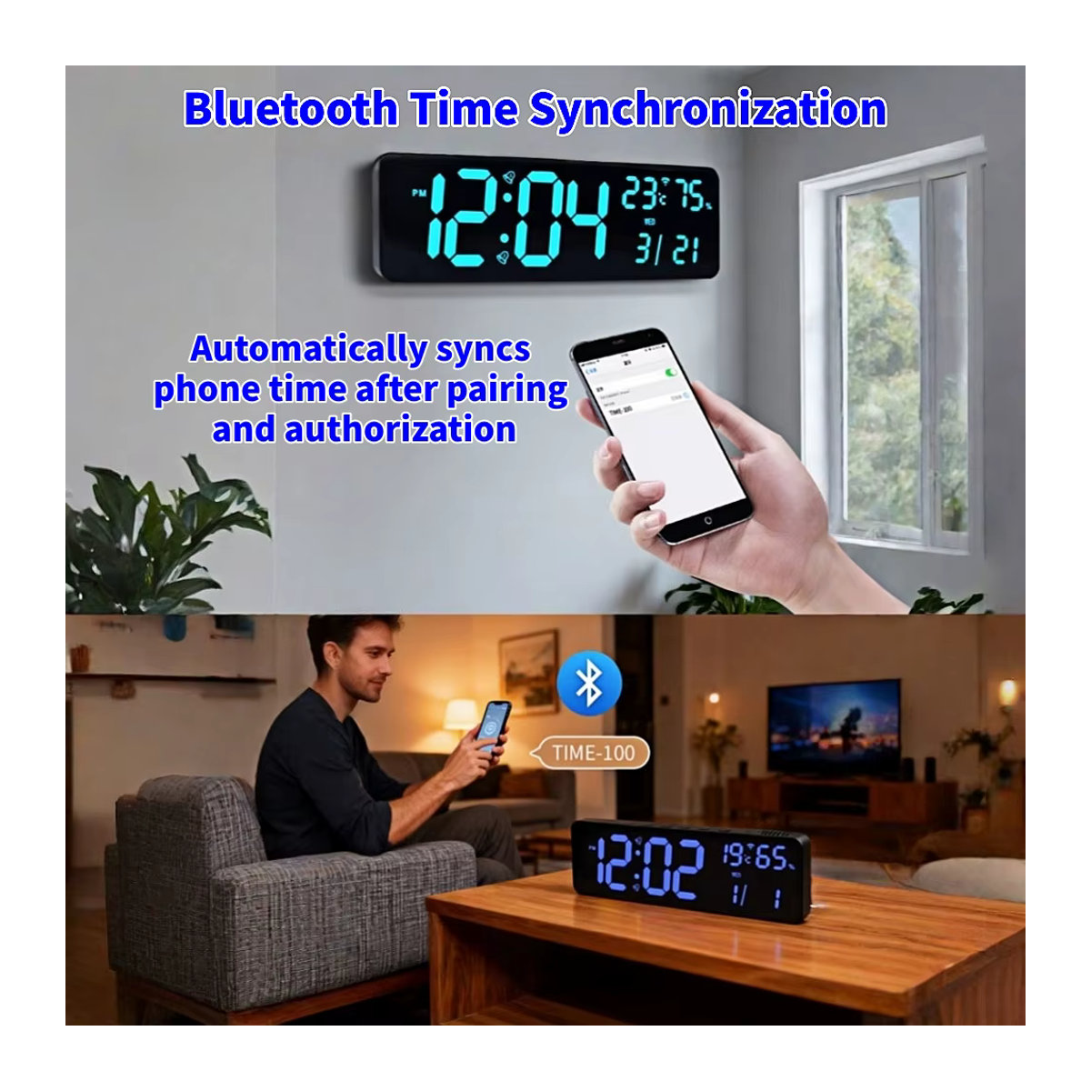 NieNie 14-Zoll RGB-Digitalwanduhr mit Thermometer, Hygrometer und Datumsanzeige in Schwarz - Bild 4