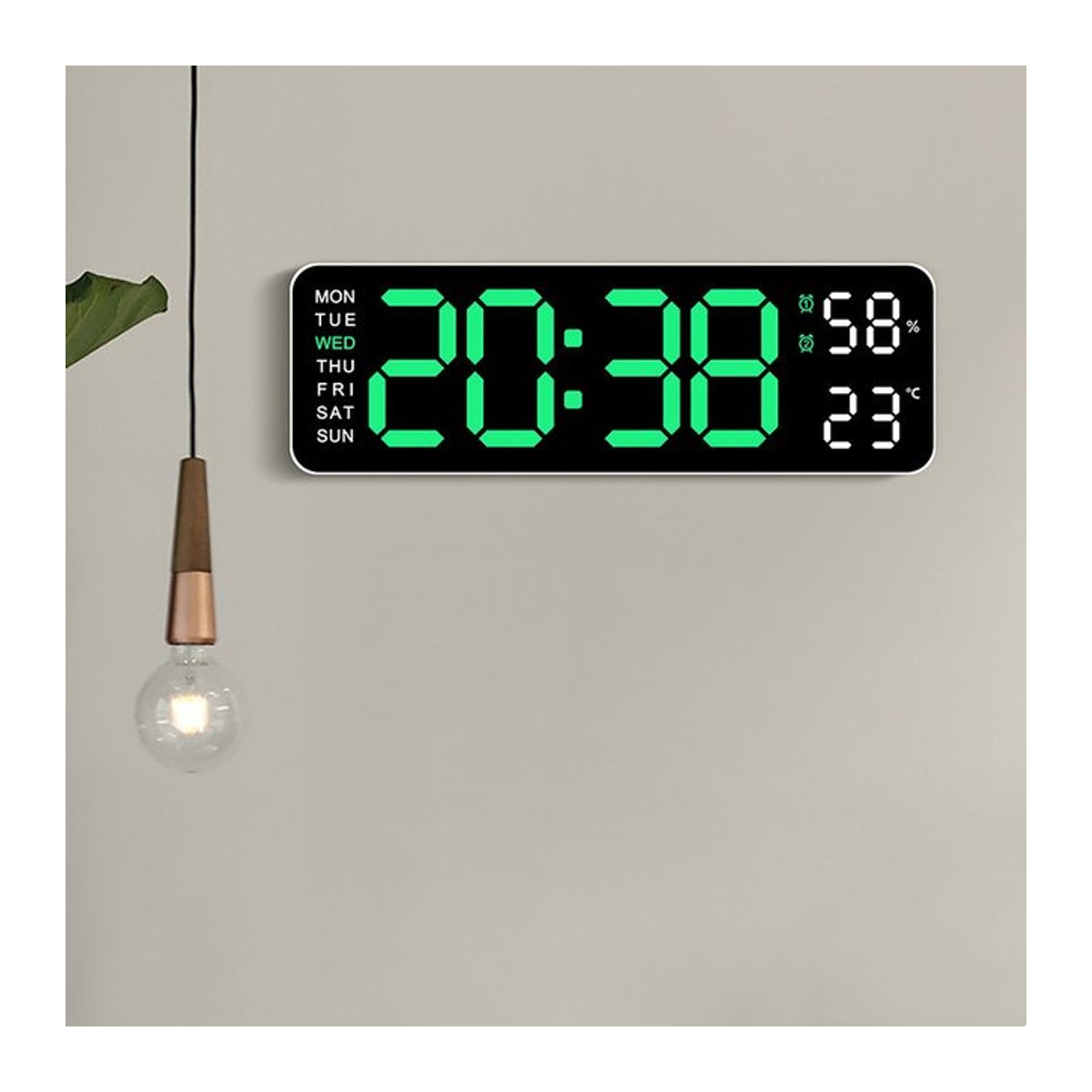 NieNie Digitale LED Wanduhr mit Thermometer und Hygrometer, 22,86 cm, Schwarz, USB-betrieben - Bild 1