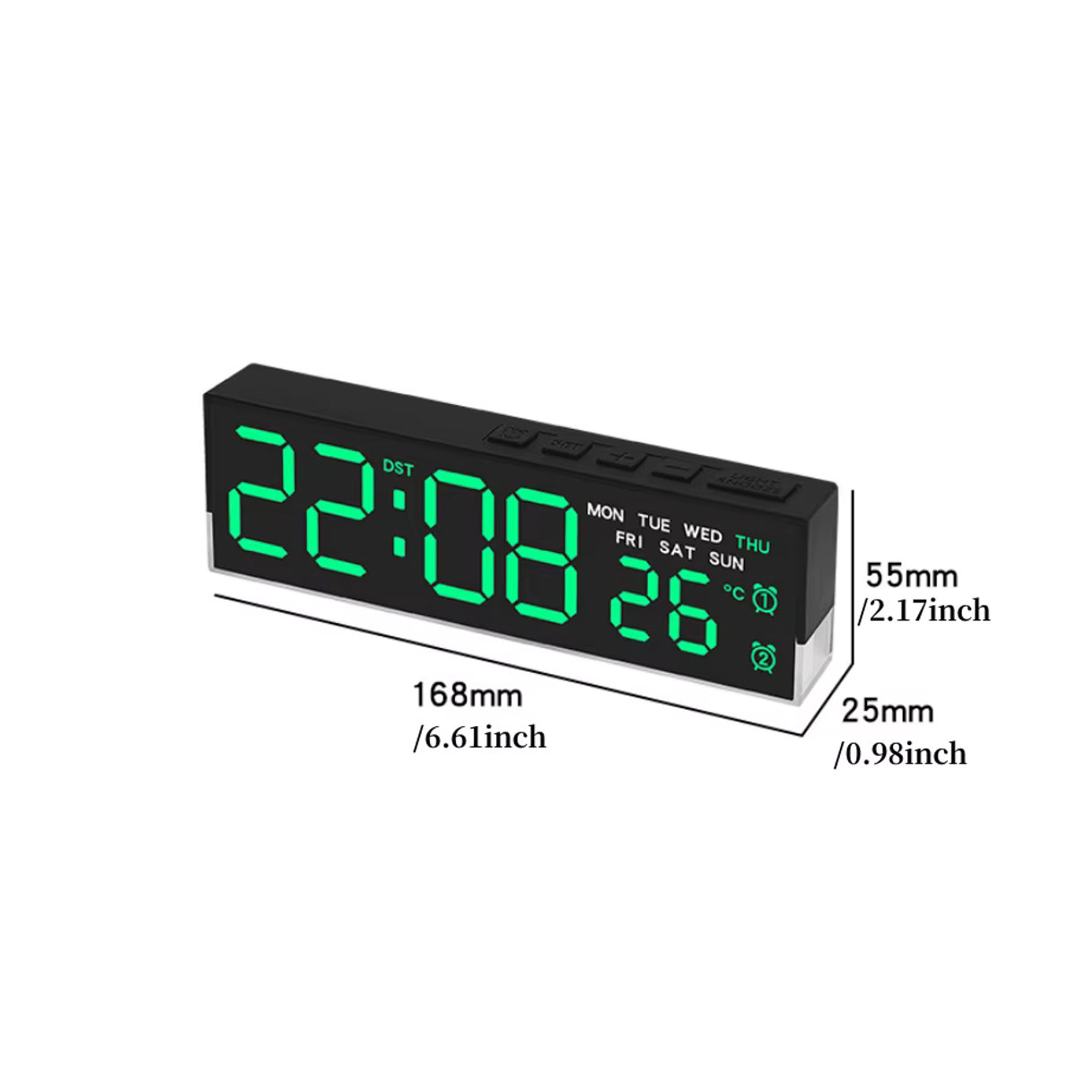 NieNie LED-Digitalwecker in Schwarz mit Thermometer und Beleuchtung, USB-betrieben, minimalistisches Design aus Kunststoff - Bild 2