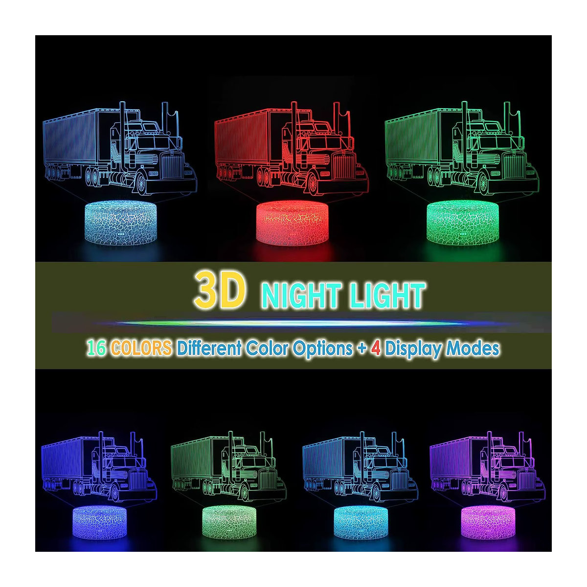 Nighdn Truck 3D Illusion Tischlampe mit 7 Farbwechseln aus Acryl als buntes Nachtlicht zur Dekoration - Bild 2