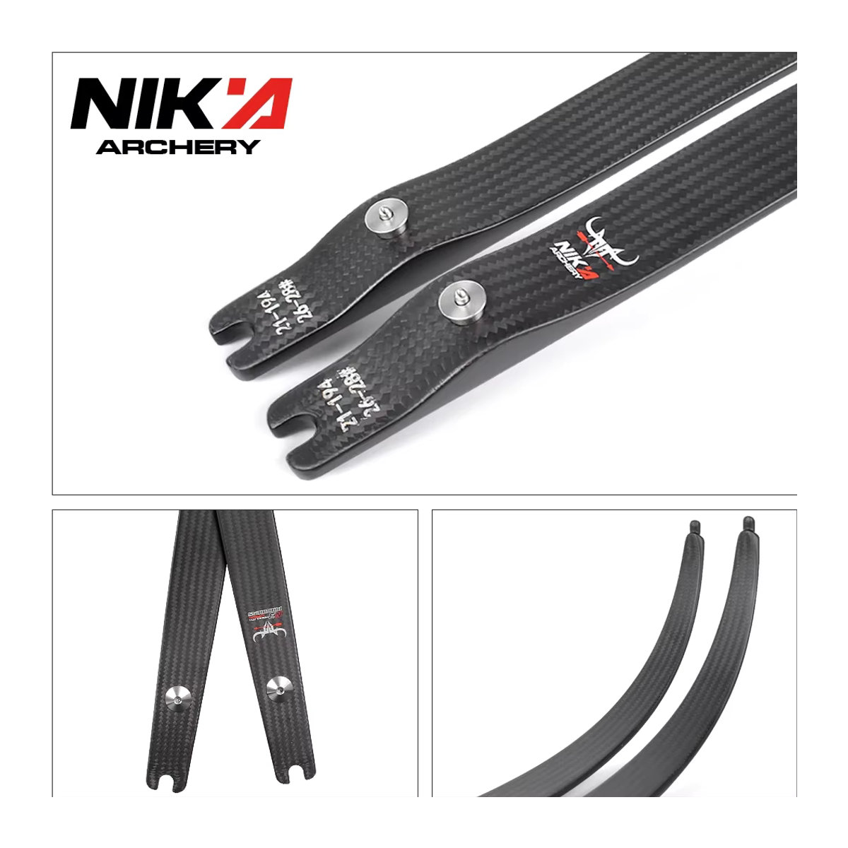 Nika Bogenschießen Recurve Bogen Gliedmaßen mit N3 Carbonfaser und BULL Logo - Bild 3