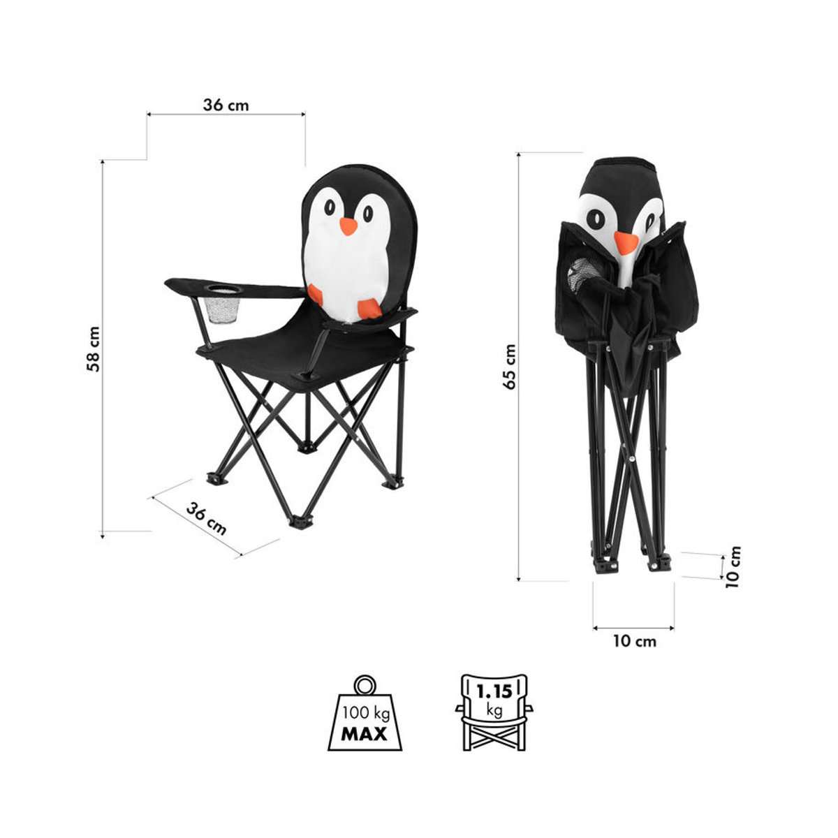 NILS CAMP Klappstuhl Pinguin Nils Fun Schwarz/Weiß aus Polyester und Stahl - Bild 2