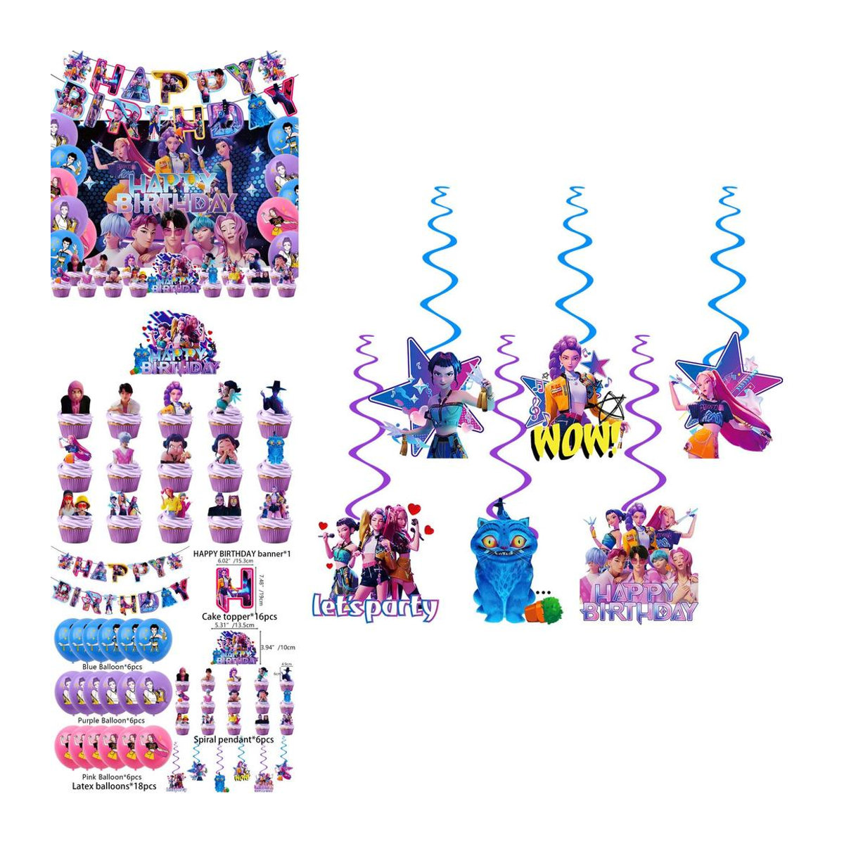 NimbusNectar Kpop Dämonenjäger Geburtstagsdekorationsset mit Banner, Ballons und Hintergrund in Mehrfarbig - Bild 6