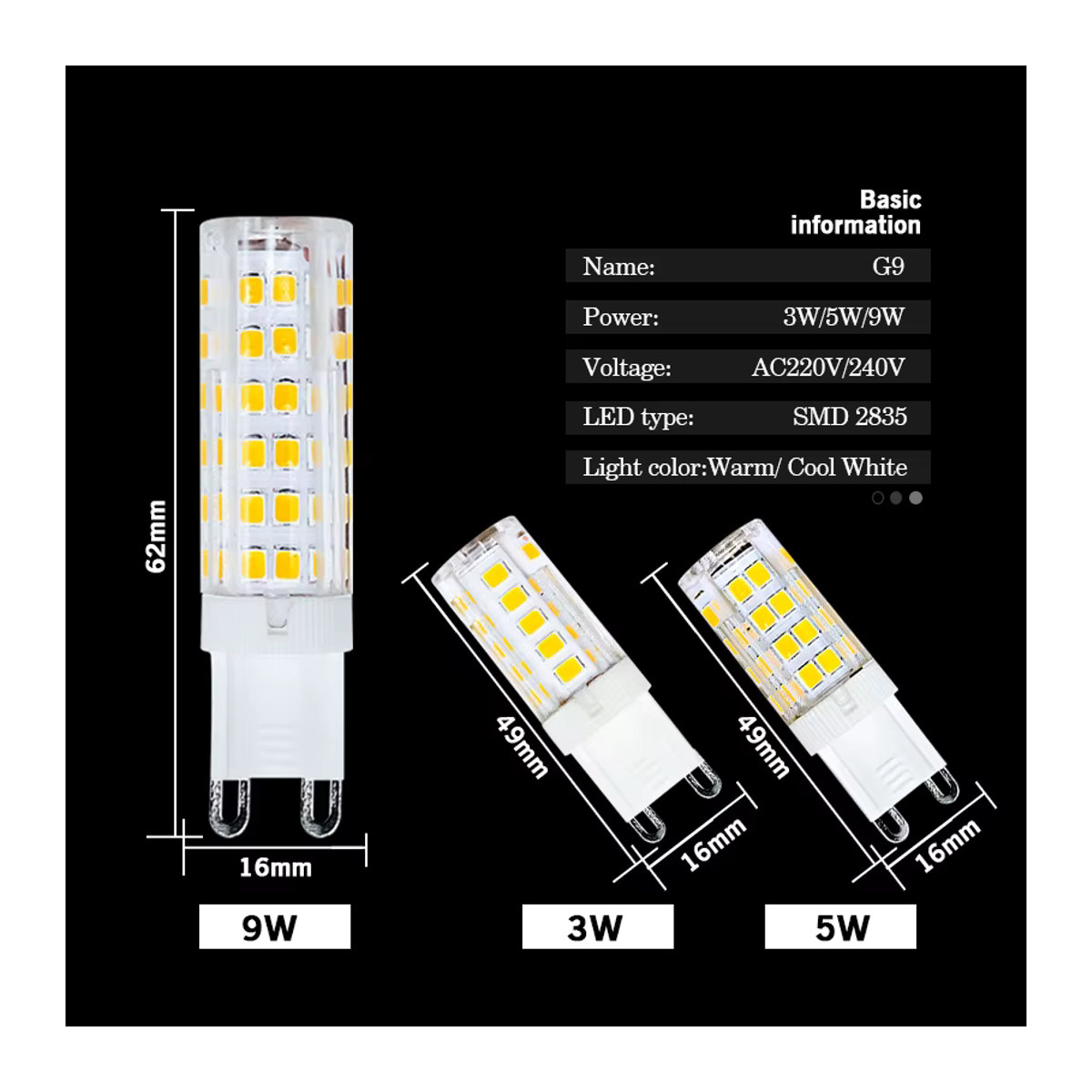 NIN FULL G9 LED Glühbirnen Set 5 Stück, 3W 5W 9W, 360 Grad Mais Lampen, Kaltweiß oder Warmweiß, AC 220V 230V für deine Heimbeleuchtung und Dekoration - Bild 2