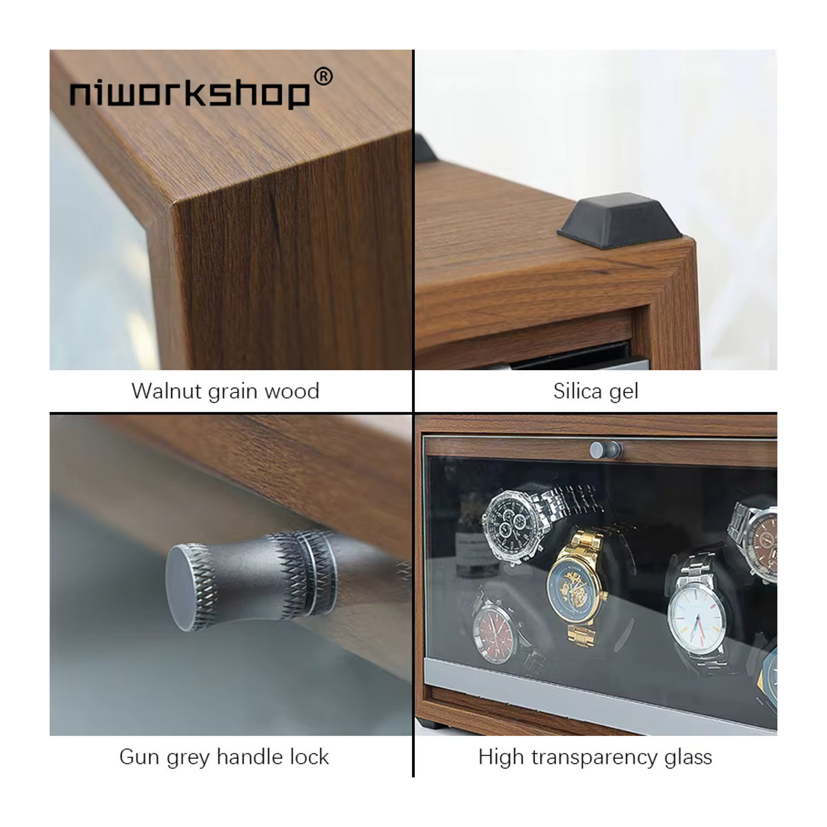 Niworkshop Automatik-Uhrenbeweger aus Holz mit 3 oder 6 Steckplätzen, braun, mit leisem Motor und LED-Licht für Damen und Herren - Bild 4