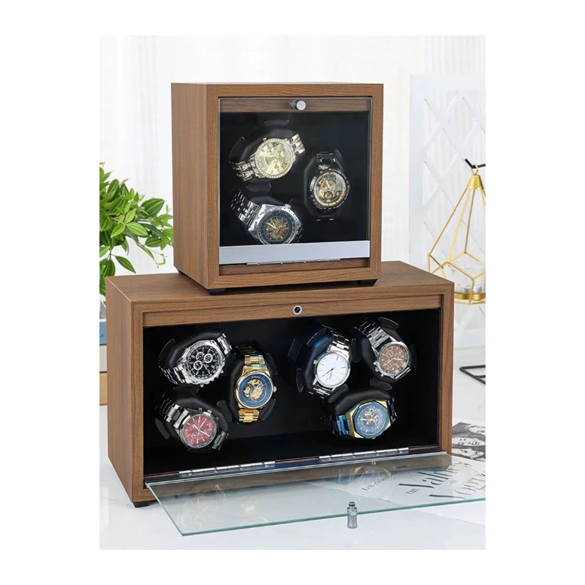 Niworkshop Automatik-Uhrenbeweger aus Holz mit 3 oder 6 Steckplätzen, braun, mit leisem Motor und LED-Licht für Damen und Herren - Bild 5