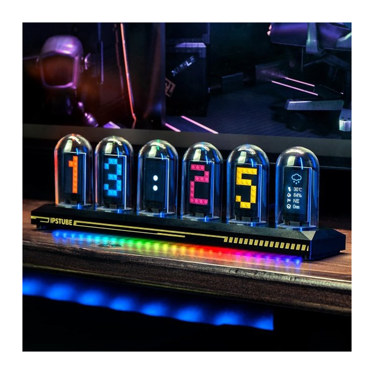 Nixie Tube Clock Kit DIY Nachtlicht mit APP-Zeitkalibrierung, Digitaluhr mit 3 Lichtmodi und 12/24 Stunden IPS-Display in Schwarz aus Metall und Glas - Bild 1