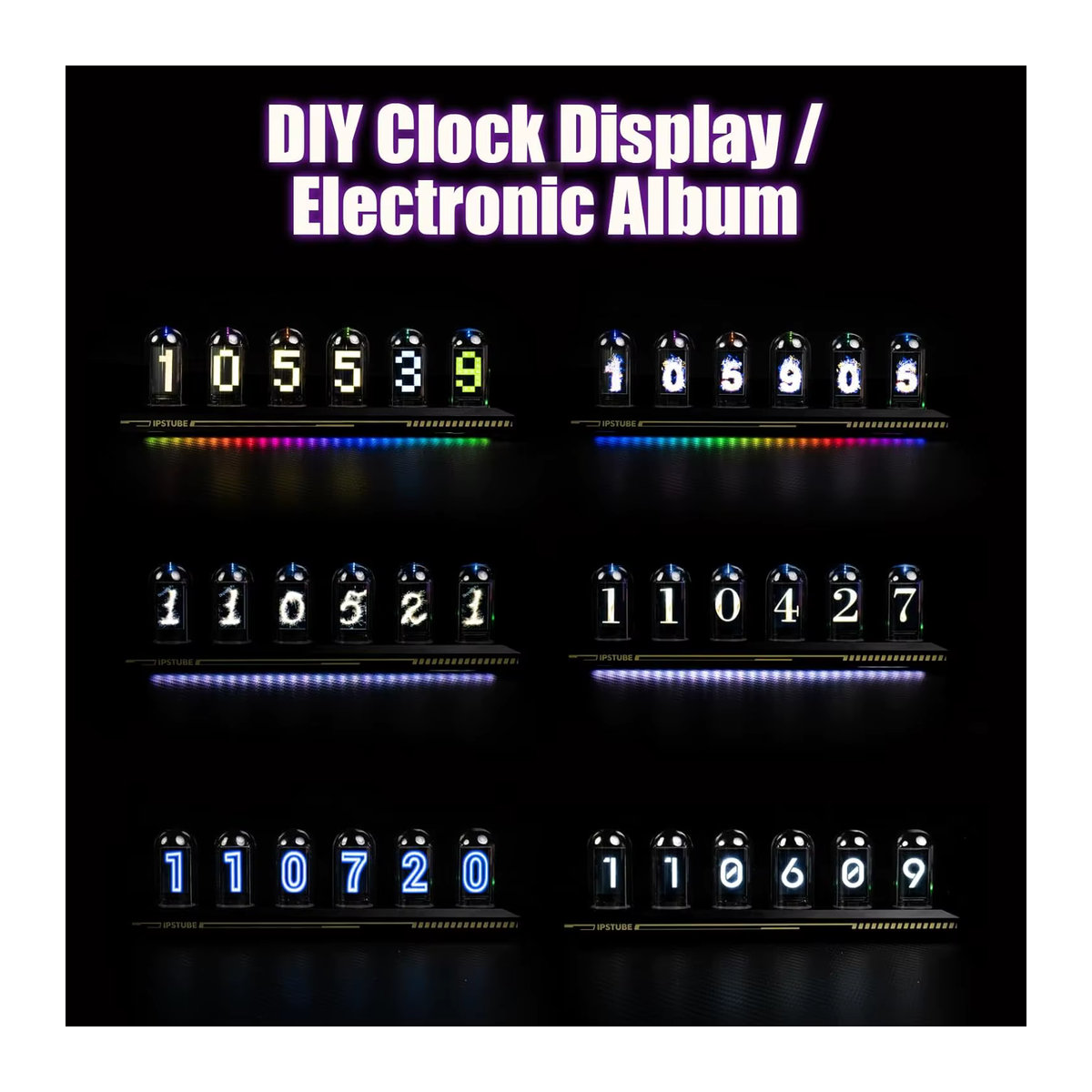 Nixie Tube Clock Kit DIY Nachtlicht mit APP-Zeitkalibrierung, Digitaluhr mit 3 Lichtmodi und 12/24 Stunden IPS-Display in Schwarz aus Metall und Glas - Bild 3
