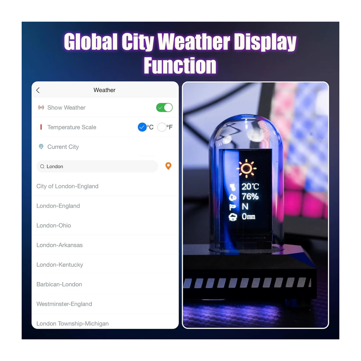Nixie Tube Clock Kit DIY Nachtlicht mit APP-Zeitkalibrierung, Digitaluhr mit 3 Lichtmodi und 12/24 Stunden IPS-Display in Schwarz aus Metall und Glas - Bild 5