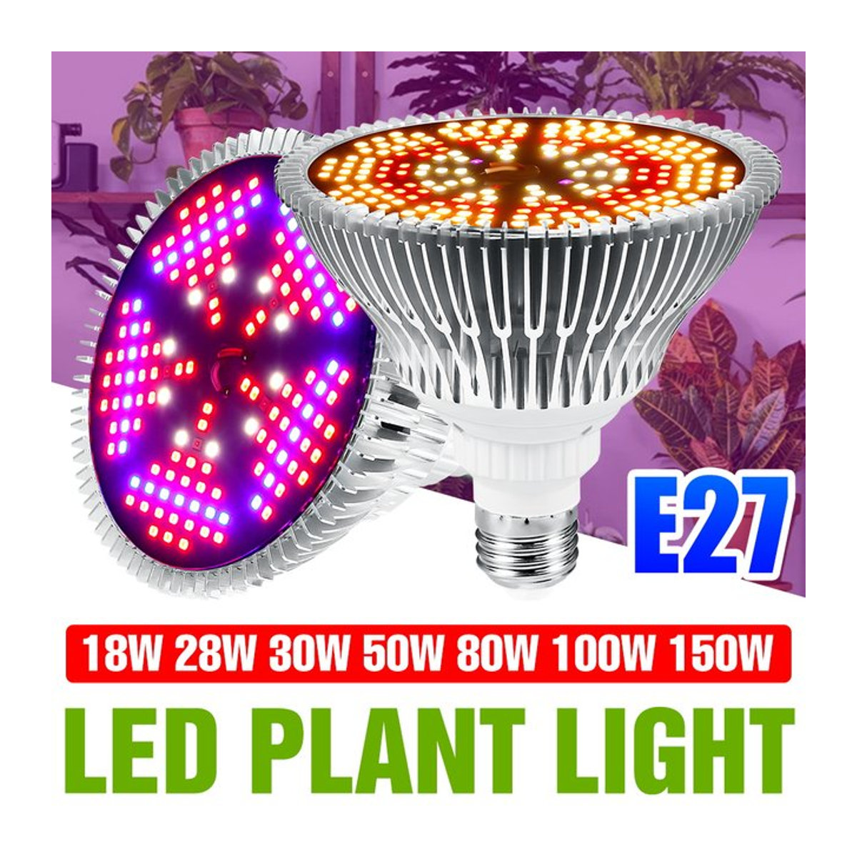 NJHIKG LED Vollspektrum Pflanzenlampe E27 mit 150 W für Hydrokultur, Gewächshaus und Indoor-Anbau von Gemüse, Obst und Sukkulenten - Bild 1