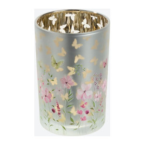 NKD Kerzenglas aus Glas im floralen Frühlings-Design, mehrfarbig, B: 18 cm, H: 12 cm