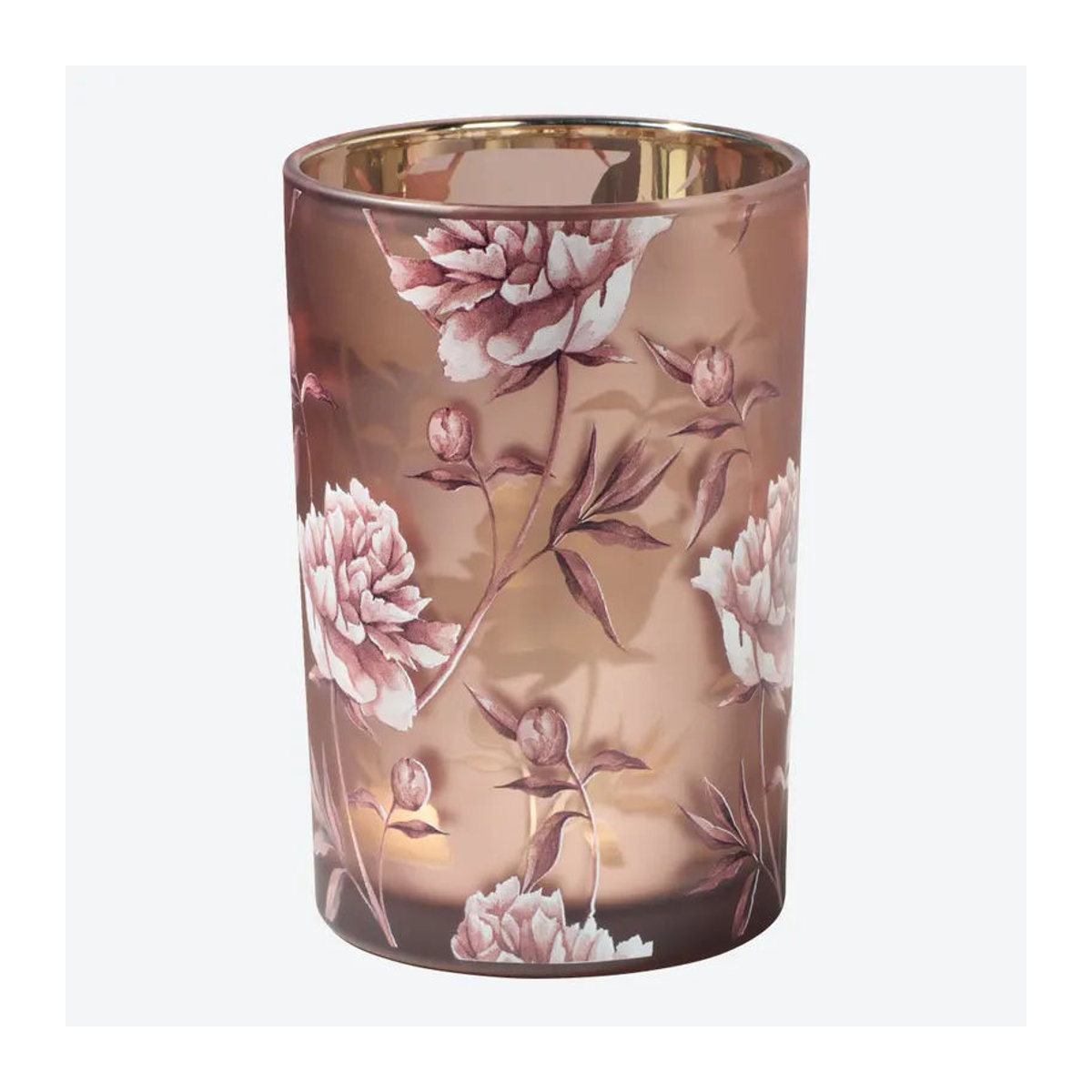 NKD Kerzenglas mit floralem Rosendesign aus Glas in Gold, Weiß und Rosa, Höhe: 18 cm, Durchmesser: 12 cm - Bild 2