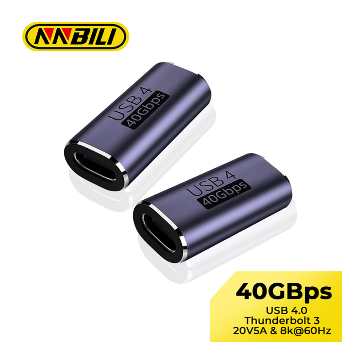 NNBILI USB4.0 Thunderbolt 3 auf USB-C Adapter Koppler für 40 Gbit/s Datenübertragung und 8K 4K Video in Schwarz - Bild 1