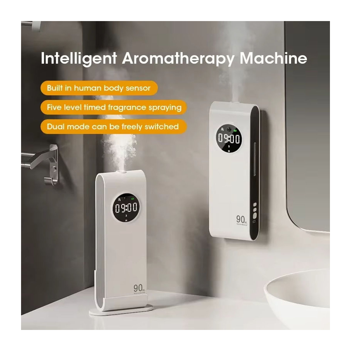 NOCCLILI Kabelloser Aromatherapie-Diffuser mit Nachtlicht in Weiß, Hängender Luftreiniger und Duftzerstäuber für ätherische Öle - Bild 3