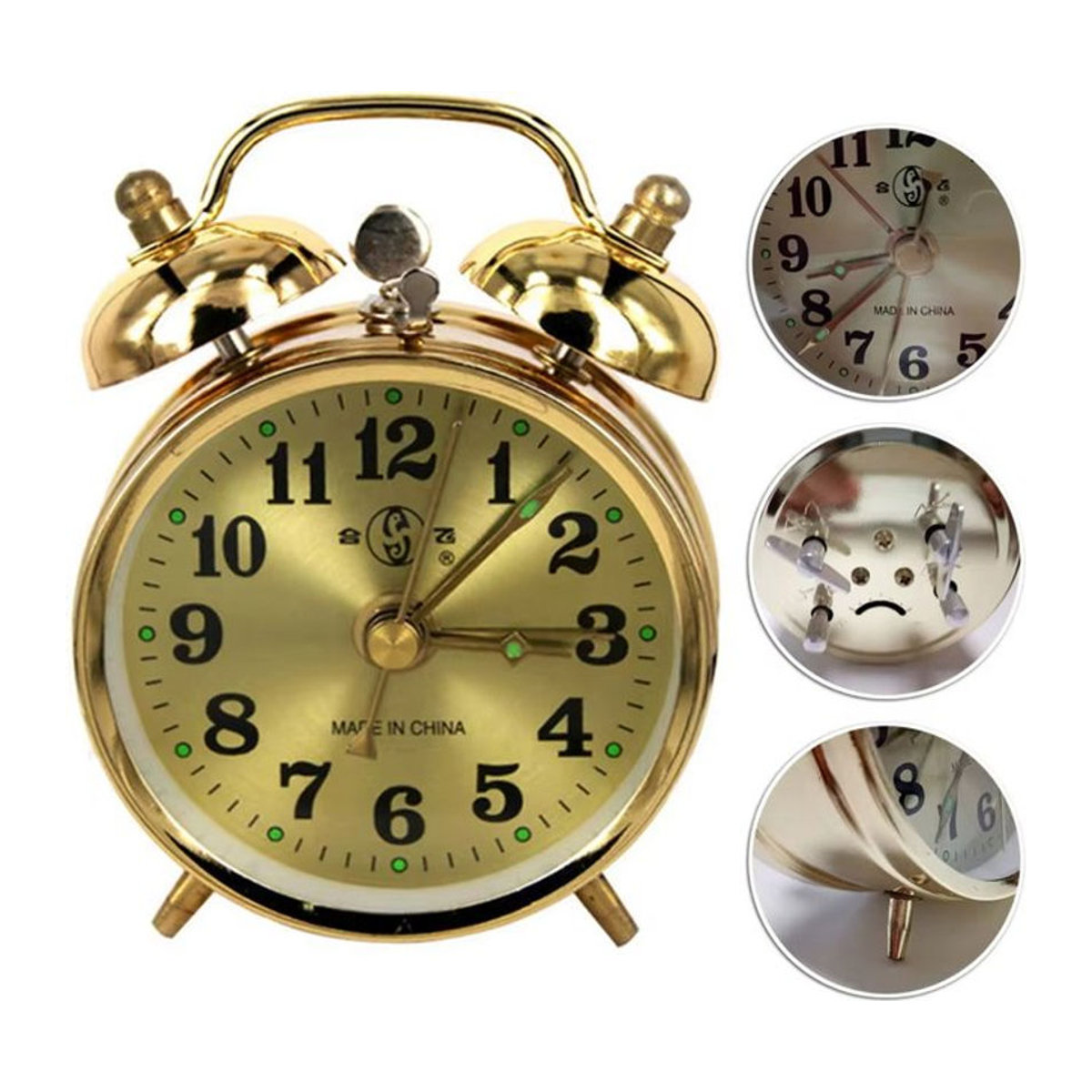 NOCCLILI Mechanischer Wecker im Vintage-Design aus Metall, Analog, Gold, mit Schlummerfunktion - Bild 1