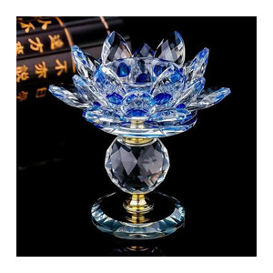 NooLim Kristall Lotusblume Kerzenhalter aus Glas in Blau für Feng Shui Dekoration