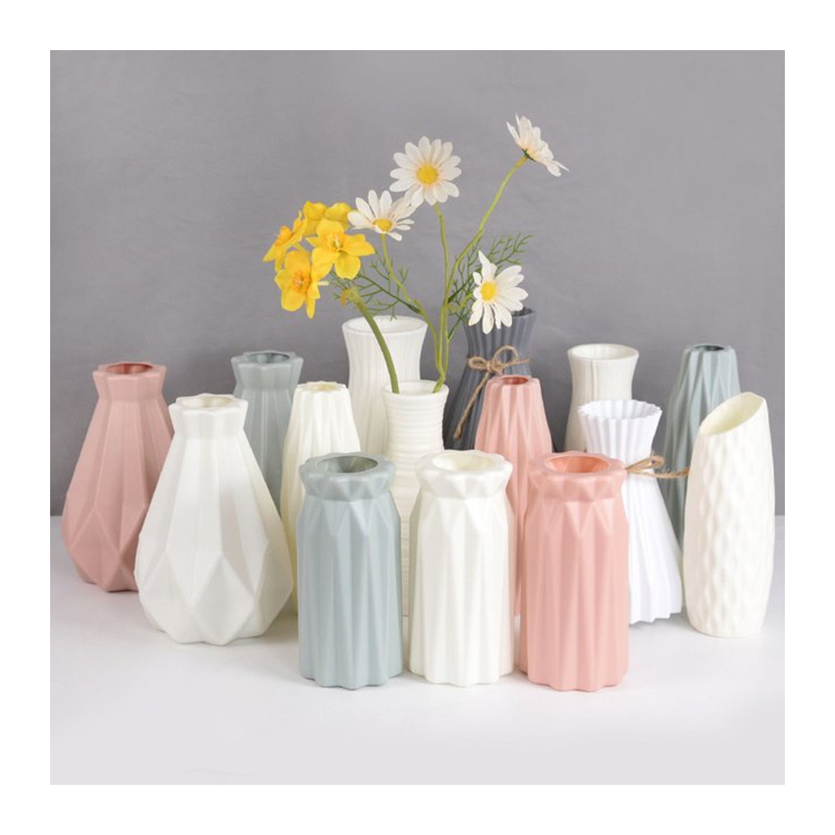 Nordic Blume Vase in skandinavischem Design aus Keramik und Kunststoff, mehrfarbig, geometrische Dekoration für Wohnzimmer und Hochzeit - Bild 1