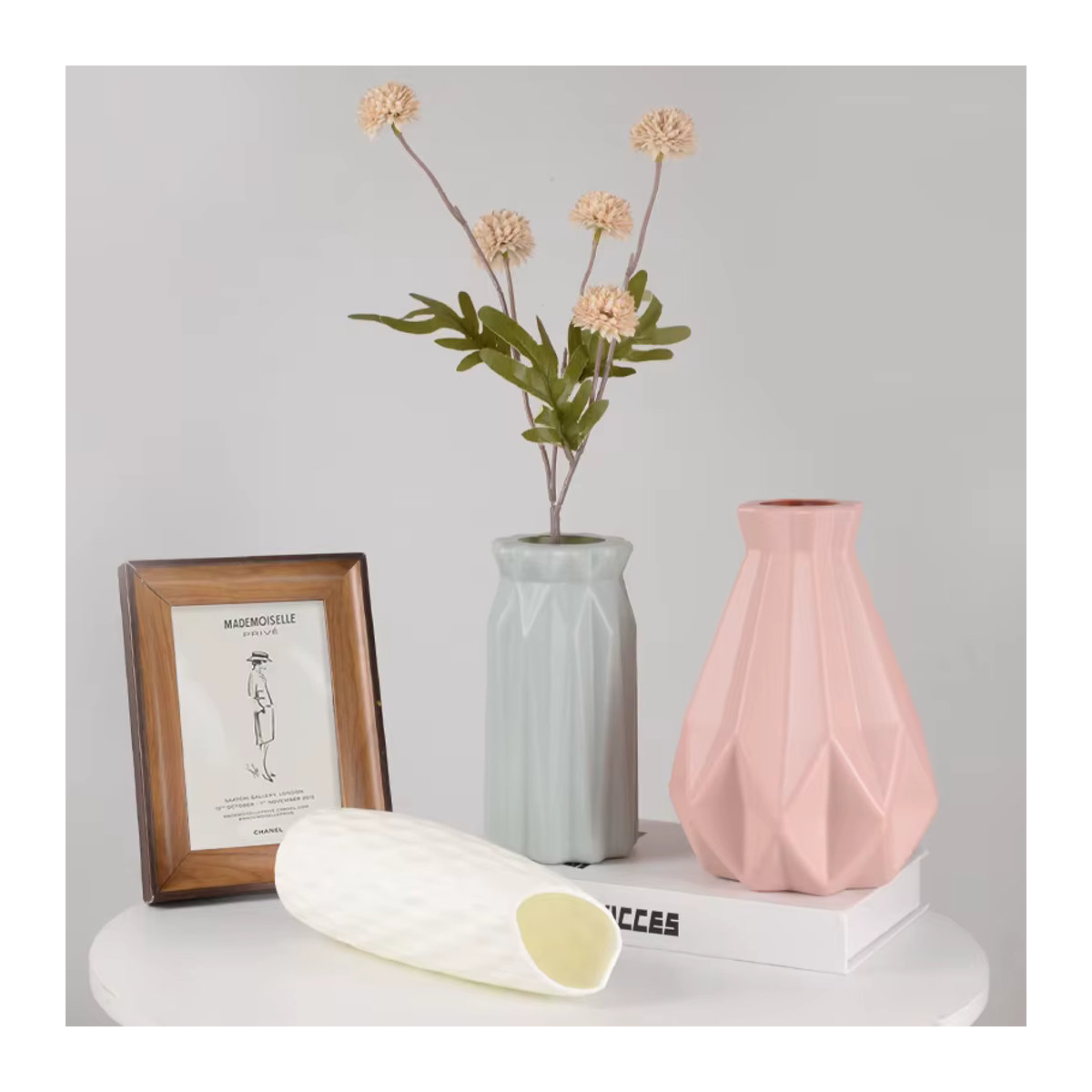Nordic Blume Vase in skandinavischem Design aus Keramik und Kunststoff, mehrfarbig, geometrische Dekoration für Wohnzimmer und Hochzeit - Bild 2