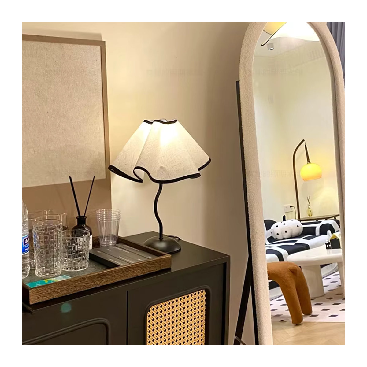 Nordic Blütenblatt LED Tischlampe aus Stoff in Weiß mit 12W Tricolor Licht für Wohnzimmer und Schlafzimmer - Bild 6