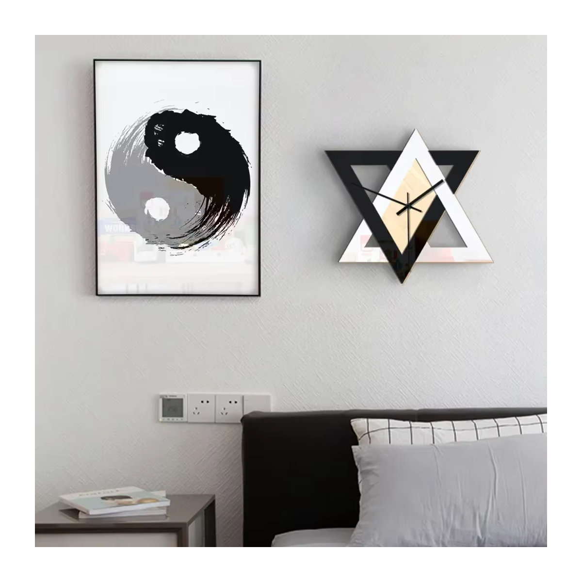 Nordic Dreieck Wanduhr in Schwarz und Weiß, Geräuschlose geometrische Analog-Uhr im minimalistischen Design - Bild 5