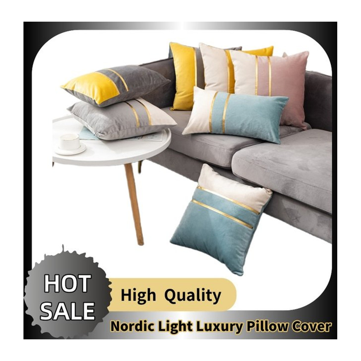Nordic Licht Luxus Kissenbezug aus Dutch Samt in Blue-White und Mehrfarbig - Bild 1