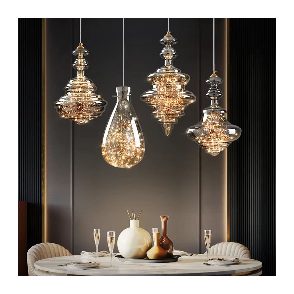 Nordic Licht Luxus Pendelleuchte aus Kupfer und Glas in modernem skandinavischem Design mit LED-Beleuchtung - Bild 2