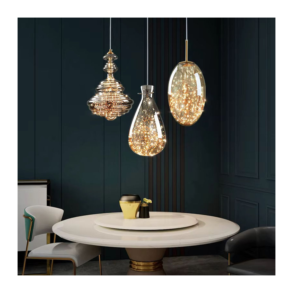 Nordic Licht Luxus Pendelleuchte aus Kupfer und Glas in modernem skandinavischem Design mit LED-Beleuchtung - Bild 3