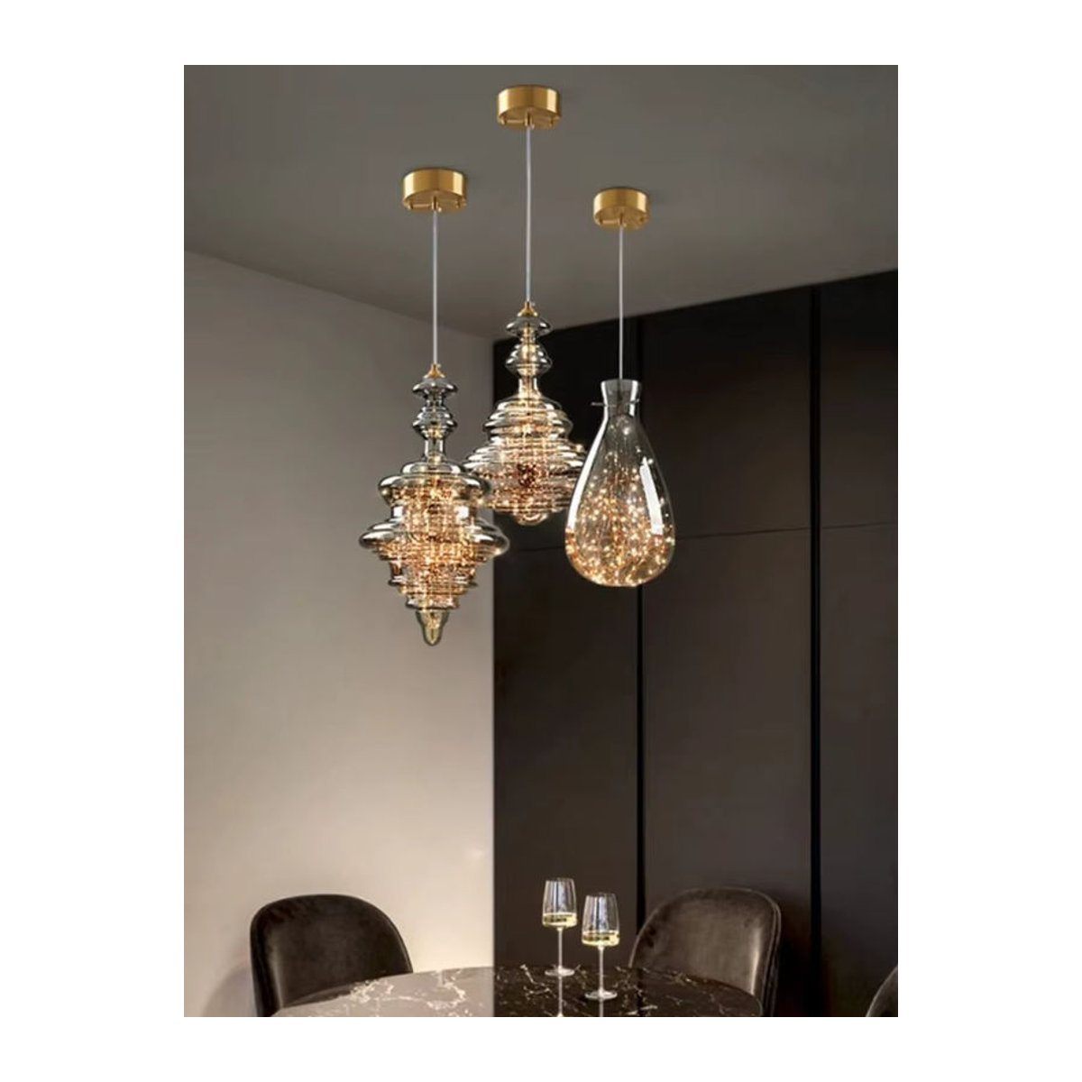 Nordic Licht Luxus Pendelleuchte aus Kupfer und Glas in modernem skandinavischem Design mit LED-Beleuchtung - Bild 4