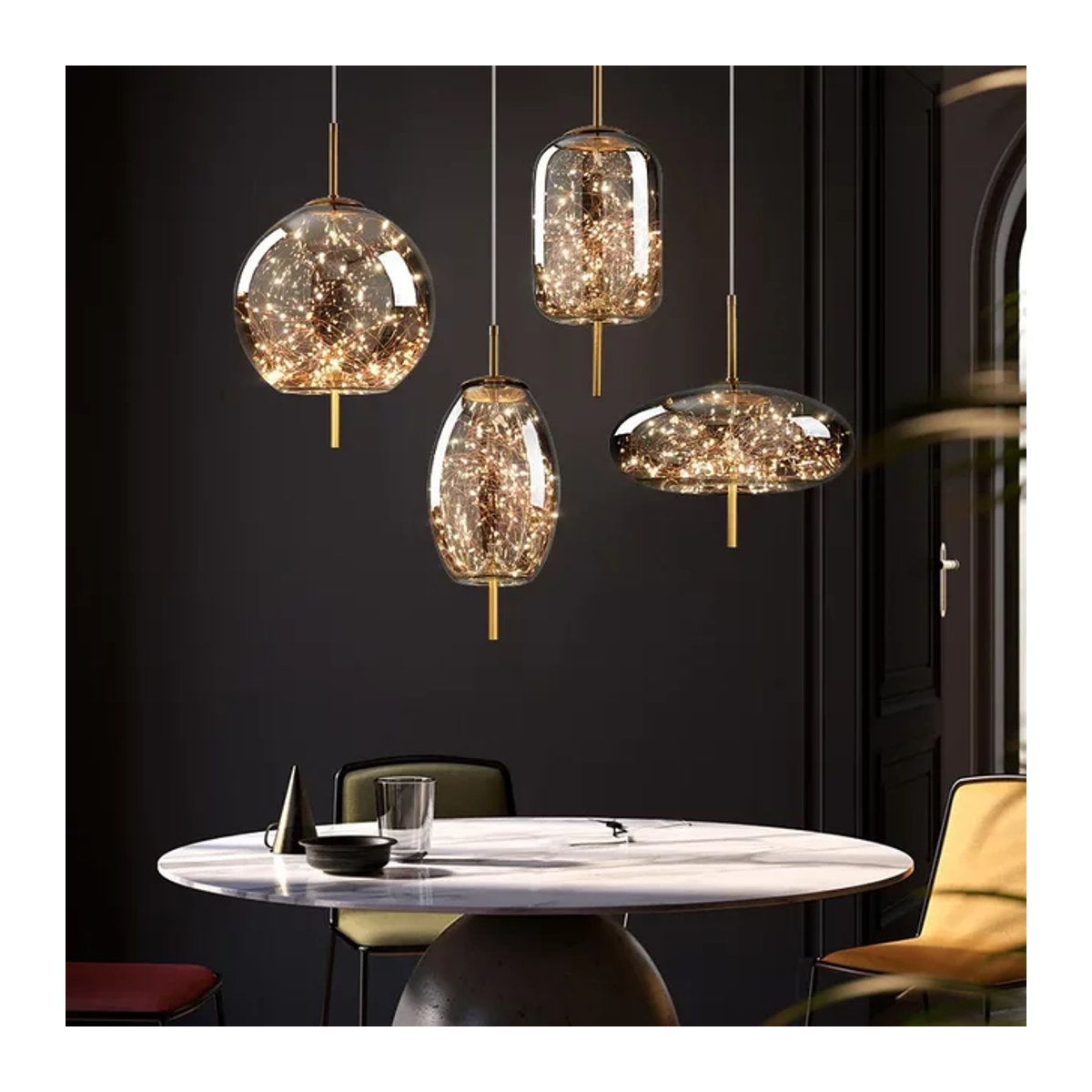Nordic Luxus Stern LED Pendelleuchte aus Glas in Amber für Wohnzimmer und Küche - Bild 1