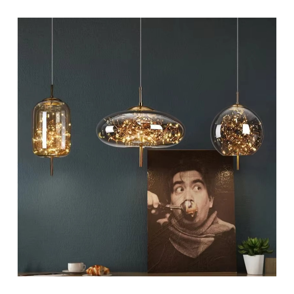 Nordic Luxus Stern LED Pendelleuchte aus Glas in Amber für Wohnzimmer und Küche - Bild 2