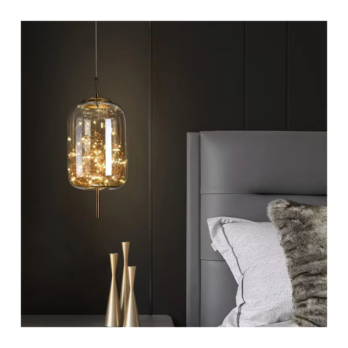 Nordic Luxus Stern LED Pendelleuchte aus Glas in Amber für Wohnzimmer und Küche - Bild 3