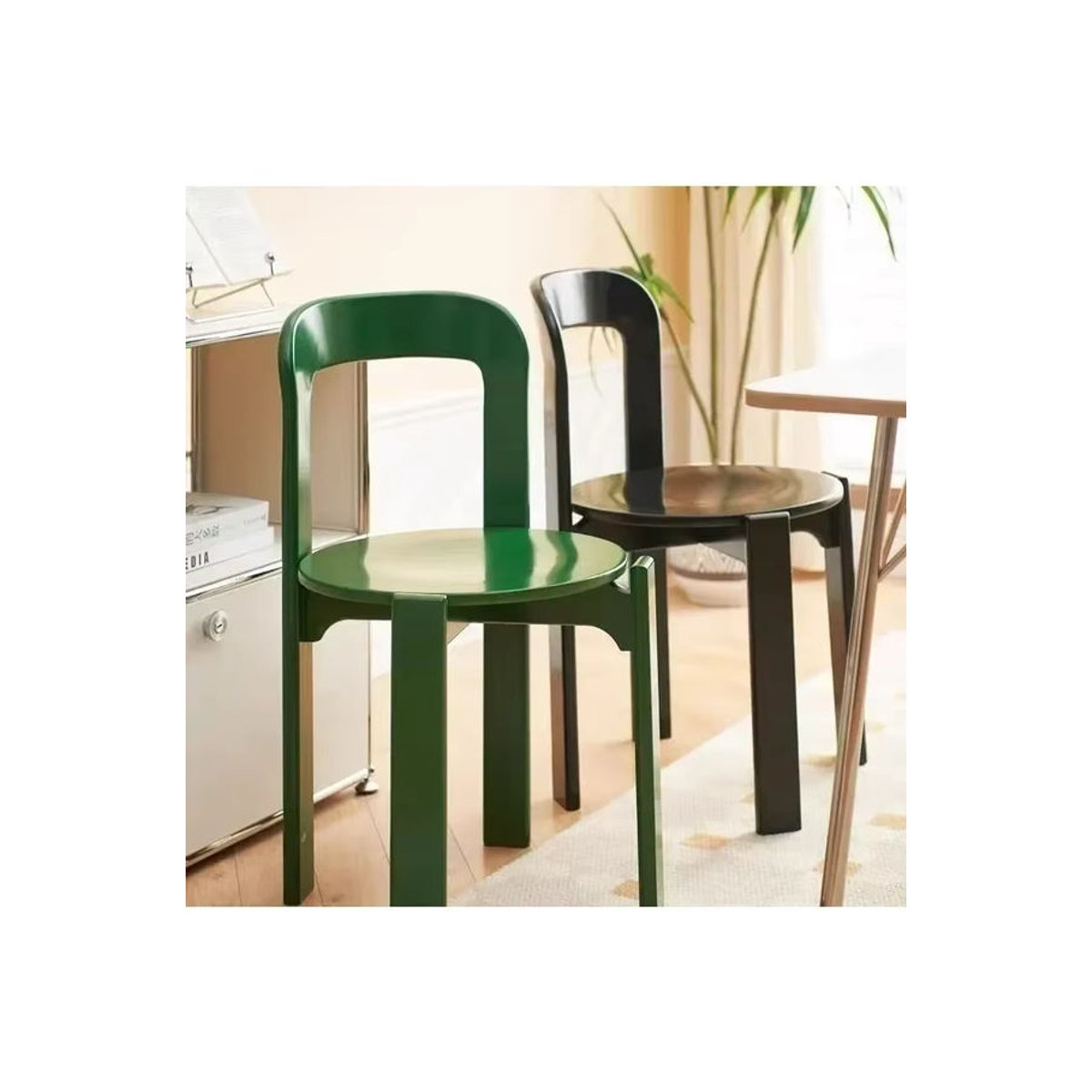 Nordic Rey Esszimmerstuhl aus Buche Massivholz in Grün, skandinavischer Stapelstuhl im Vintage Design mit gebogener Rückenlehne - Bild 4