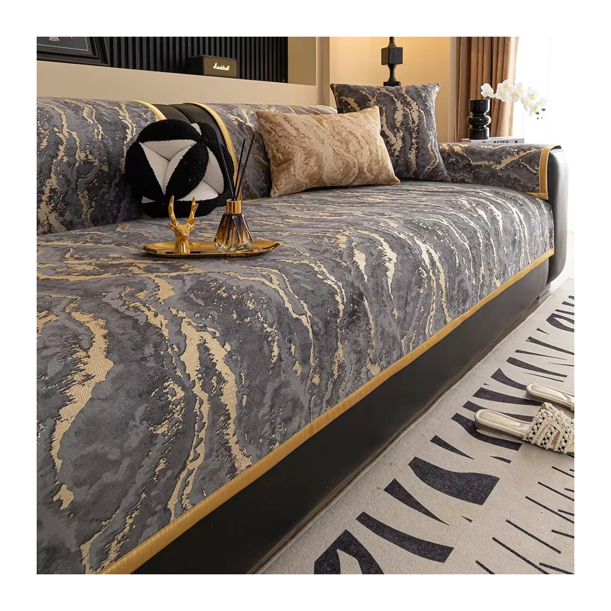 Nordisches Retro-Sofakissen aus holländischem Samt in Braun - Bild 2