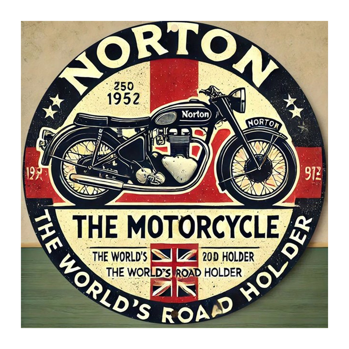 Norton Motorcycles Metall-Wandschild mit Motorrad-Motiv und britischer Flagge im Vintage-Stil, mehrfarbig, B/B/B: 20,32 x 20,32 x 20,32 cm - Bild 1