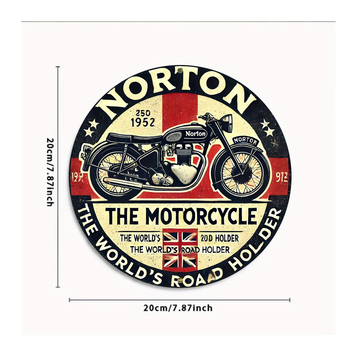 Norton Motorcycles Metall-Wandschild mit Motorrad-Motiv und britischer Flagge im Vintage-Stil, mehrfarbig, B/B/B: 20,32 x 20,32 x 20,32 cm - Bild 2